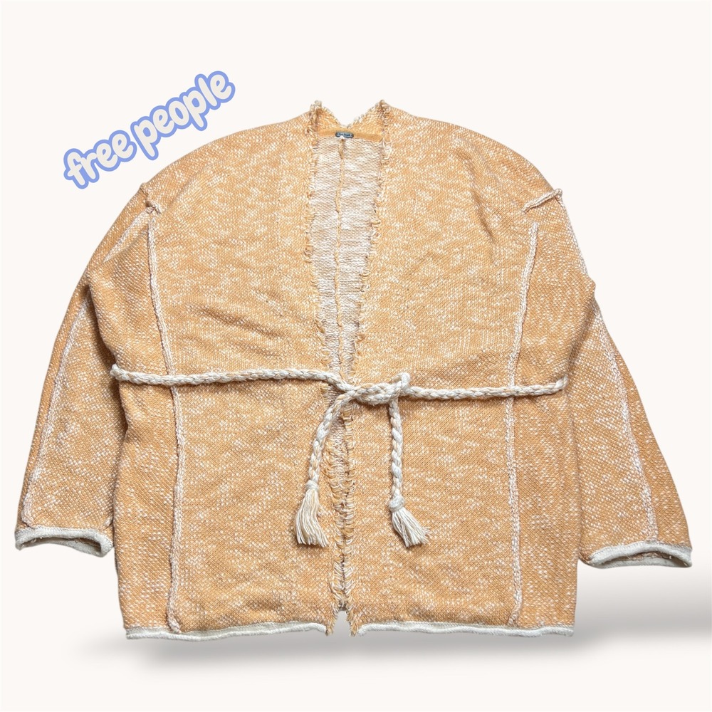 Free People Kimono XS Open Front Tassel Tie Belt Cardigan Sweater Knit